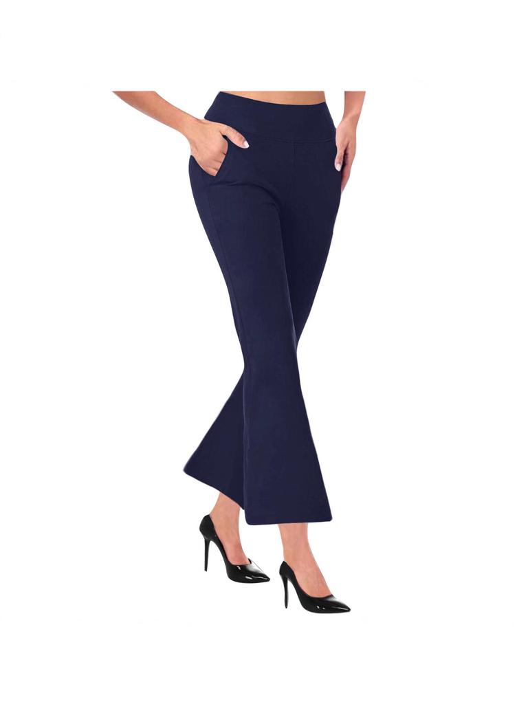 2024 Women's Casual Knitted Flare Pants with Side Pockets - Slimming Design and Long Leg Effect