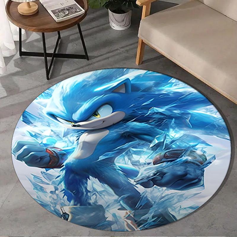 1PC Blue Hedgehog In Action Round Rug, Non-slip Chair Mat, Home Decor, Circle Carpet Perfect for Office, Bedroom, Living Room,Christmas gift