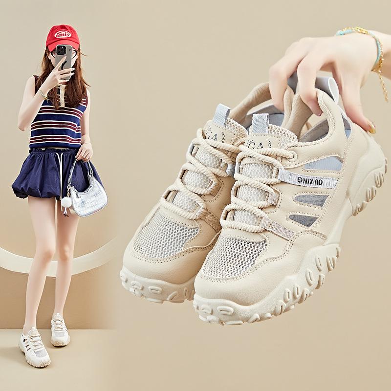 Platform Womens Sandals 2025 Summer New Mesh Breathable Heightening Sports Shoes Fashion Korean Version Casual Shoes Women