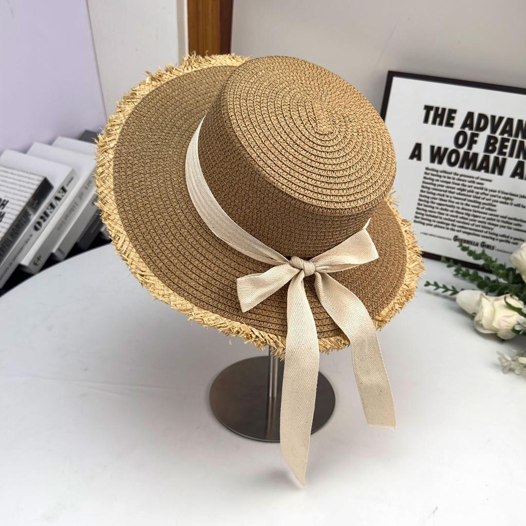 Summer French Flat Edge Beach Hat Seaside Vacation Sun Protection Versatile Top Hat Premium Sunshade Straw Hat Women