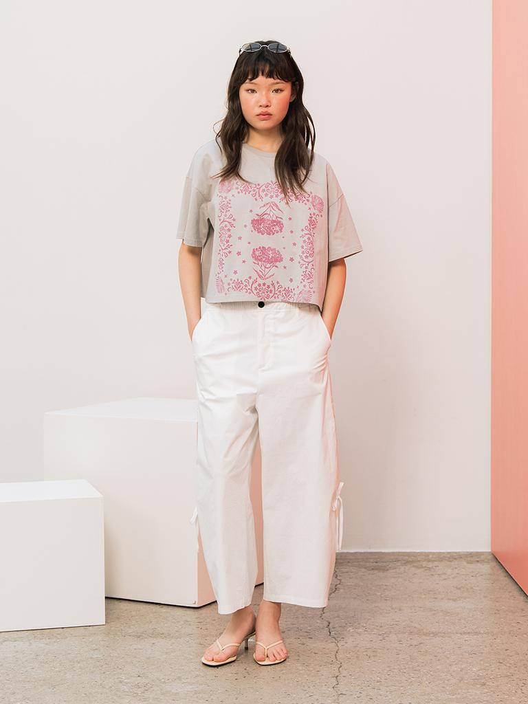 EDENIK Scarf Crop Short Sleeve T-Shirt_Gray