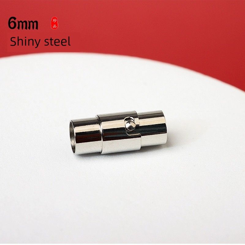 

DIY Magnetic Woven Dragon Scale End Leather Rope Bracelet Button Bright steel with 6mm inner diameter/One