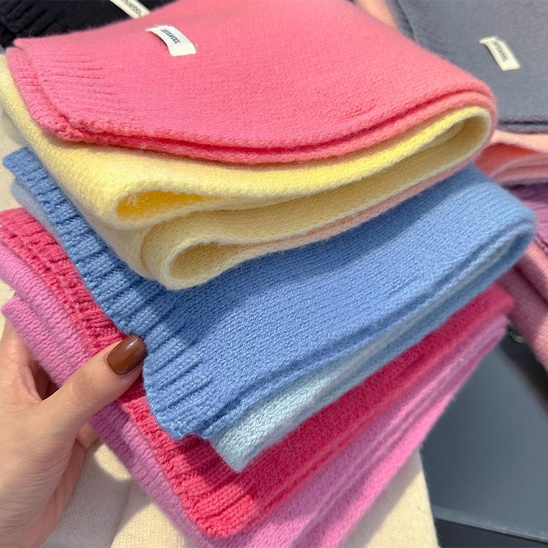 Knitted Scarf Women 100% Wool Winter Warm Scarves Bright Solid Color Design Thickened Shawl Soft Cashmere Pashmina Neck  NEW
