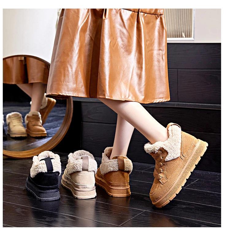 Nouvelles Chaussures pour Femmes Bottes en Cuir Véritable Bottines Classiques Chaussures Décontractées en Cuir Bottes de Neige Chaudes en Peluche