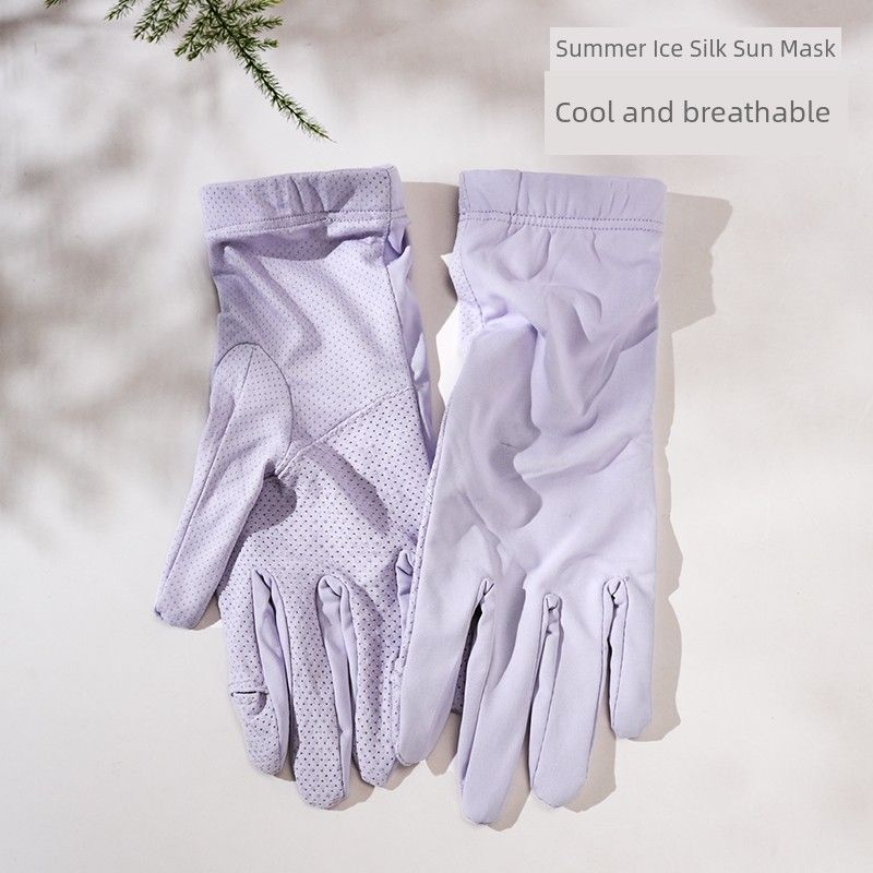 

Солнцезащитные перчатки короткие для вождения женские защита от УФ лучей электромобиль с открытыми пальцами тонкие противоскользящие ледяной шелк длинные цельные нарукавники Mist Purple [Short Gloves]] One size