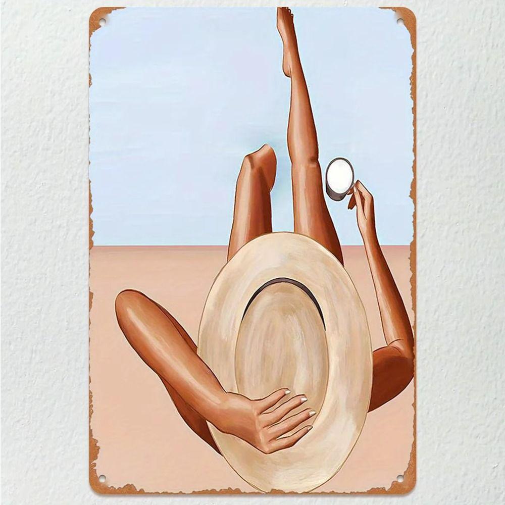 Metal Poster Girl At White Curtain Bathroom Delicate Style Tin Sign Home Decor Wall Art 20x30 Cm