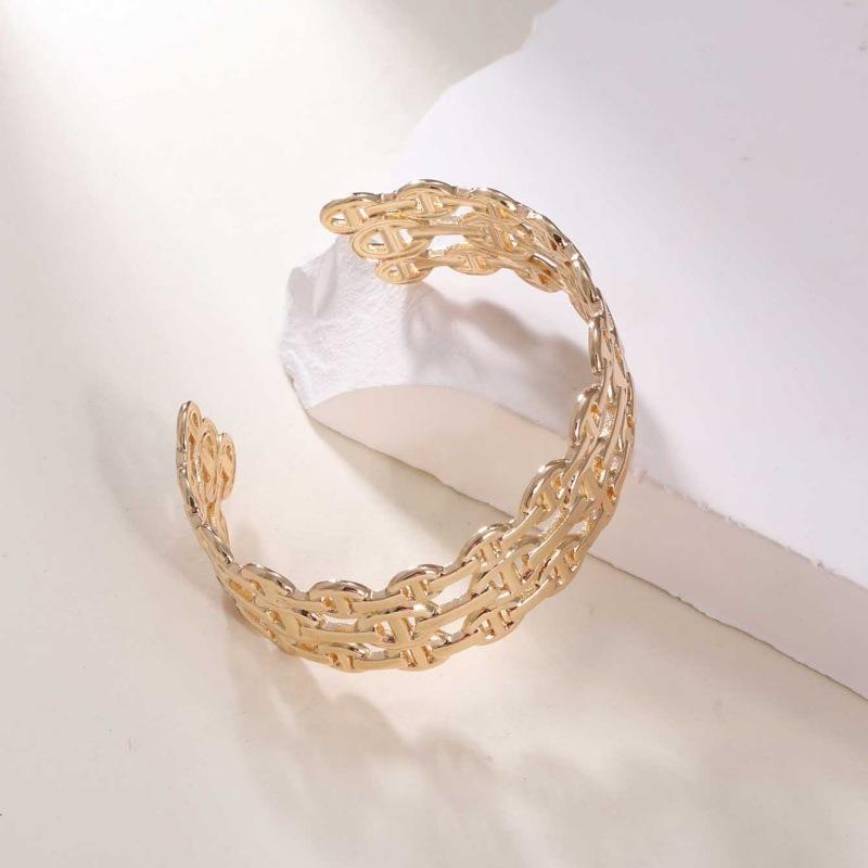 European and American Jewelry Bamboo Inlay Creative Temperament Bracelet Light Luxury Opening Stainless Steel Electroplated 18k Women's Gold Bracelet