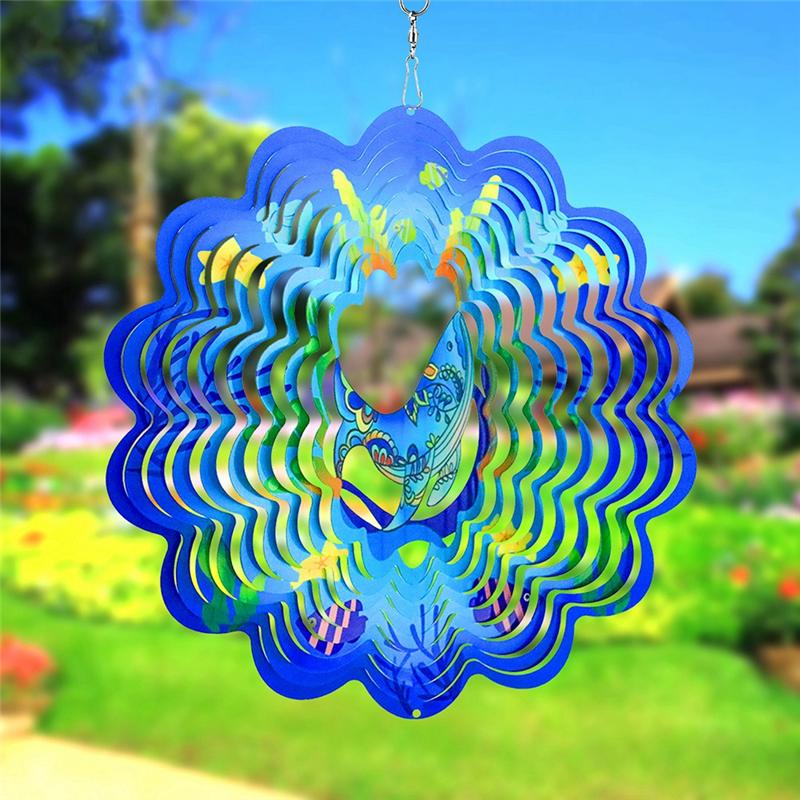 T02C!3D Wind Spinner Cetacean 12Inch Garden Laser Cut Hanging Wind Spinners Metal Kinetic Yard Art Deco Indoor/Outdoor Decor Dur