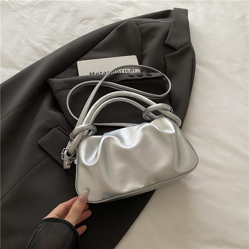 Популярная нишевая сумка высокого класса, женская новая летняя универсальная сумка-мессенджер, модная портативная плиссированная маленькая сумка серебряный