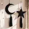 2pcs/set Black Moon Star Tassel Wooden Craft Pendant Minimalist Home Bedroom Wall Suspension Decoration