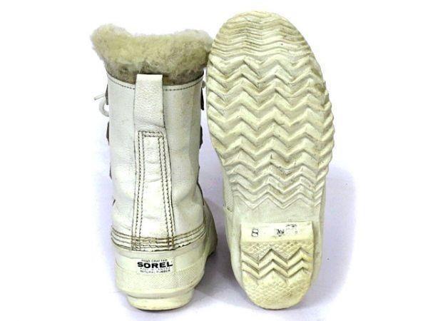Vintage Made In Canada / SOREL Leather Snow Boots White /WOS8 / 24.5-25.0cm/(USED)