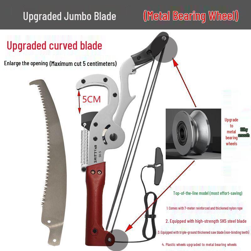 Aluminum Alloy Telescopic Pole and Pruner with High Branch Saw for Tree Pruning.