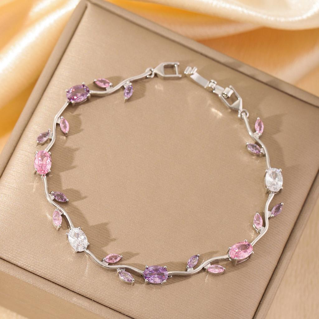 Luxury Gold-Plated Copper Zircon Leaf Bracelet, High Quality Jewelry