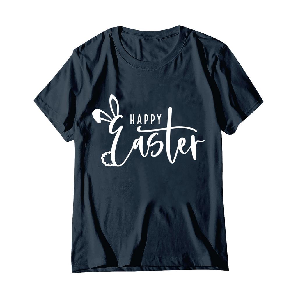 Dame Mote Påsketrykt Casual Plissert Rund Kortermet T-skjorte Topp