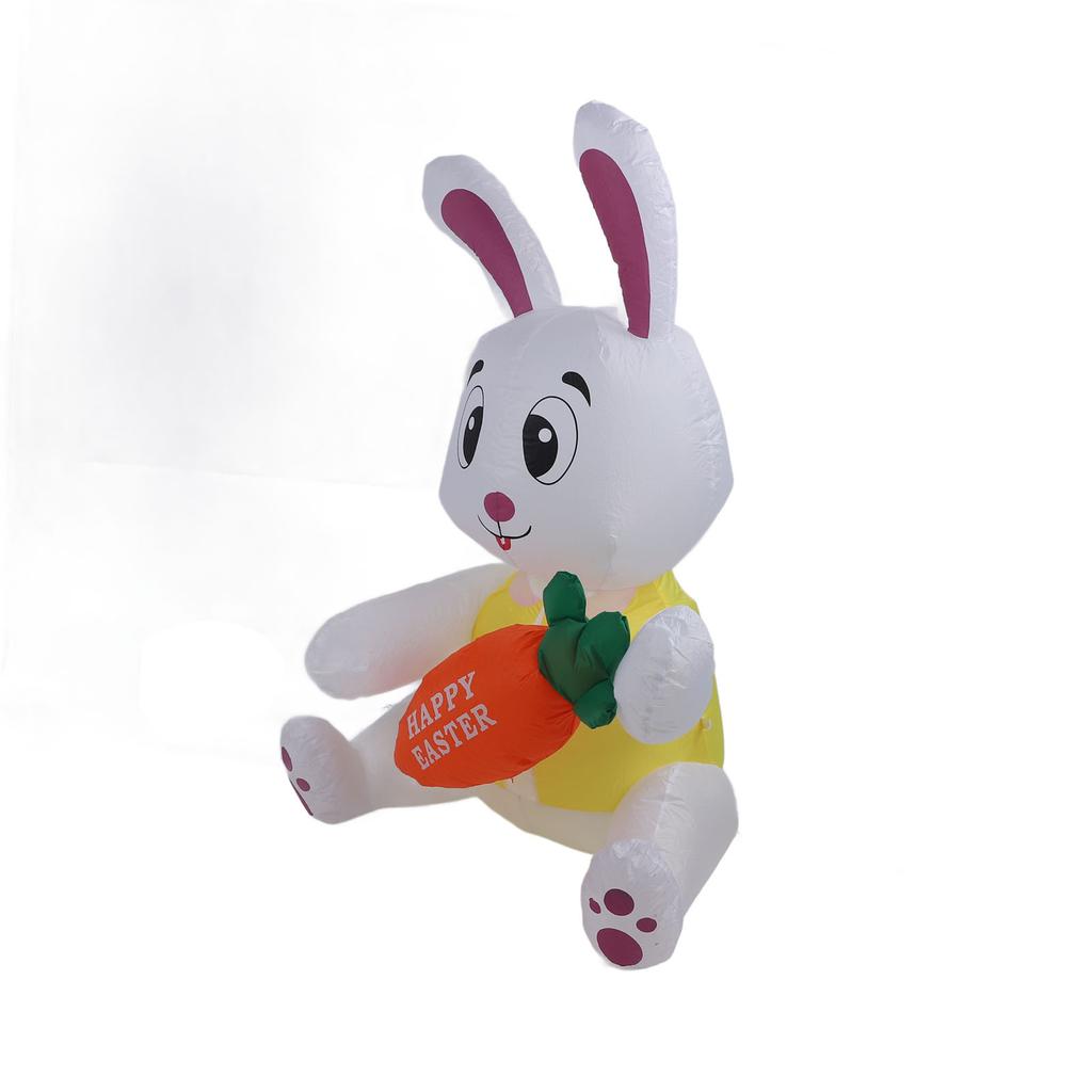 59.8in Inflatable Happy Easter Bunny Decoration Inflatable Rabbit Sitting Holding Carrot with LED