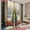 Set Of 2 Classic Flat Printing Christmas Curtains Tree Gifts Digital Printed Polyester Drapes Festive Use Curtain