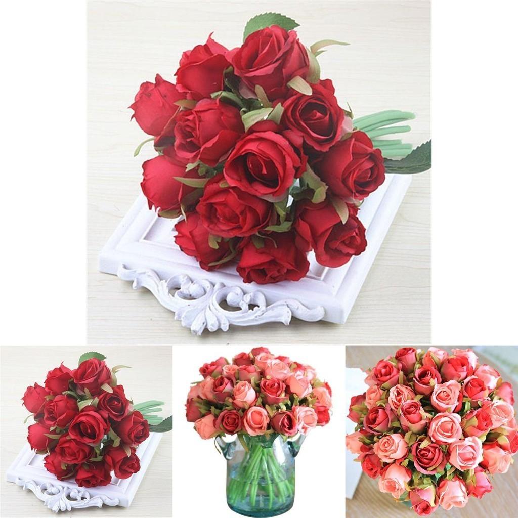 Beautifully Crafted 12 Head Artificial Flowers Rose Silk Bouquet For Special Occasions