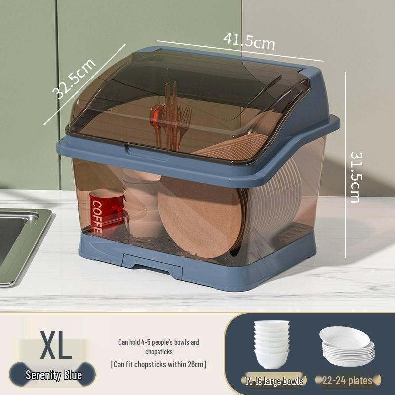 Bowl & Chopstick Storage Box with Lid - Kitchen & Dorm Use, Plastic with Drainage, Bowl & Plate Shelf Organizer, Cabinet Bowl Rack