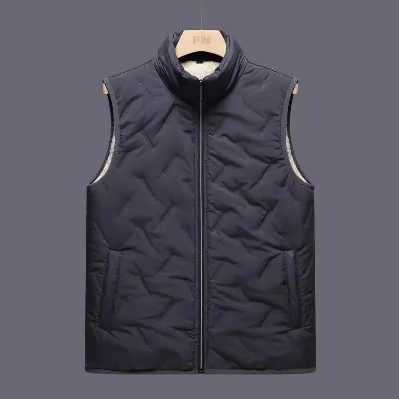 

Men s Ultrasonic Fleece-Lined Cotton Vest Casual Fashionable Warm Dad s Style Motorcycle Rider Vest Cotton Backed XXXXXL сірий