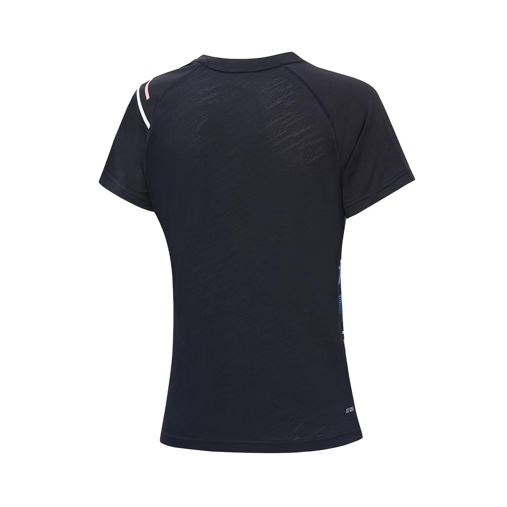 Li-Ning Black And Blue Color Block V-Neck Design Quick-Dry Breathable Training T-Shirt Unisex Tops AAYU132-1
