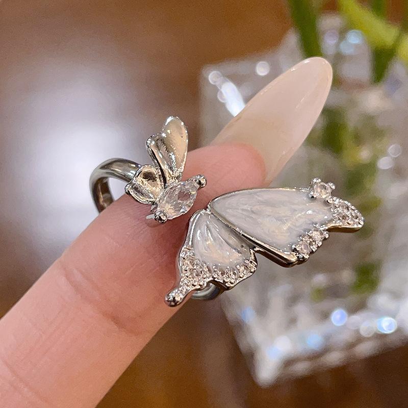 

Butterfly Language Dripping Oil Butterfly Opening Ring Female Niche Design Ring Cold Wind Advanced Feeling Index Finger Ring Female Adjustable opening