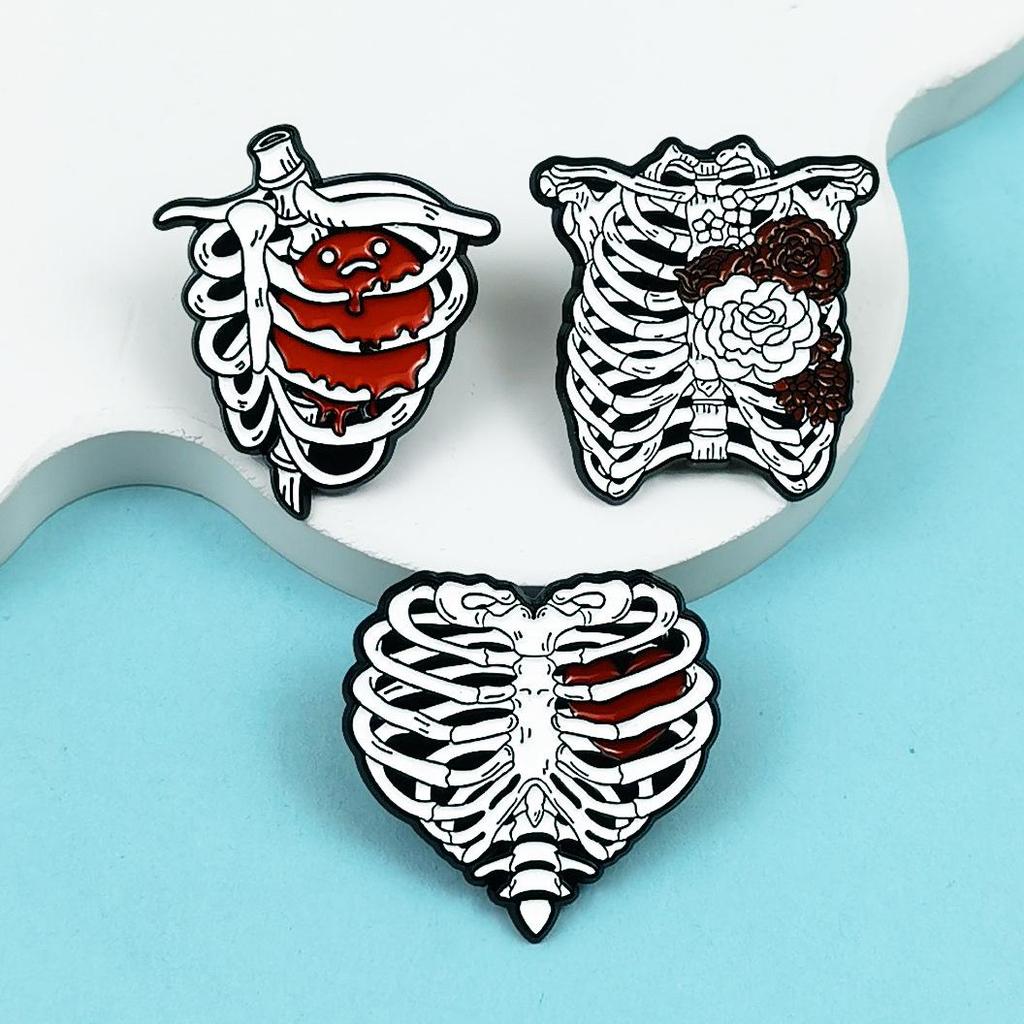 Creative Skeleton Organs Brooch - Cartoon Style Drip Oil Alloy Badge for Backpack and Clothing Accessories