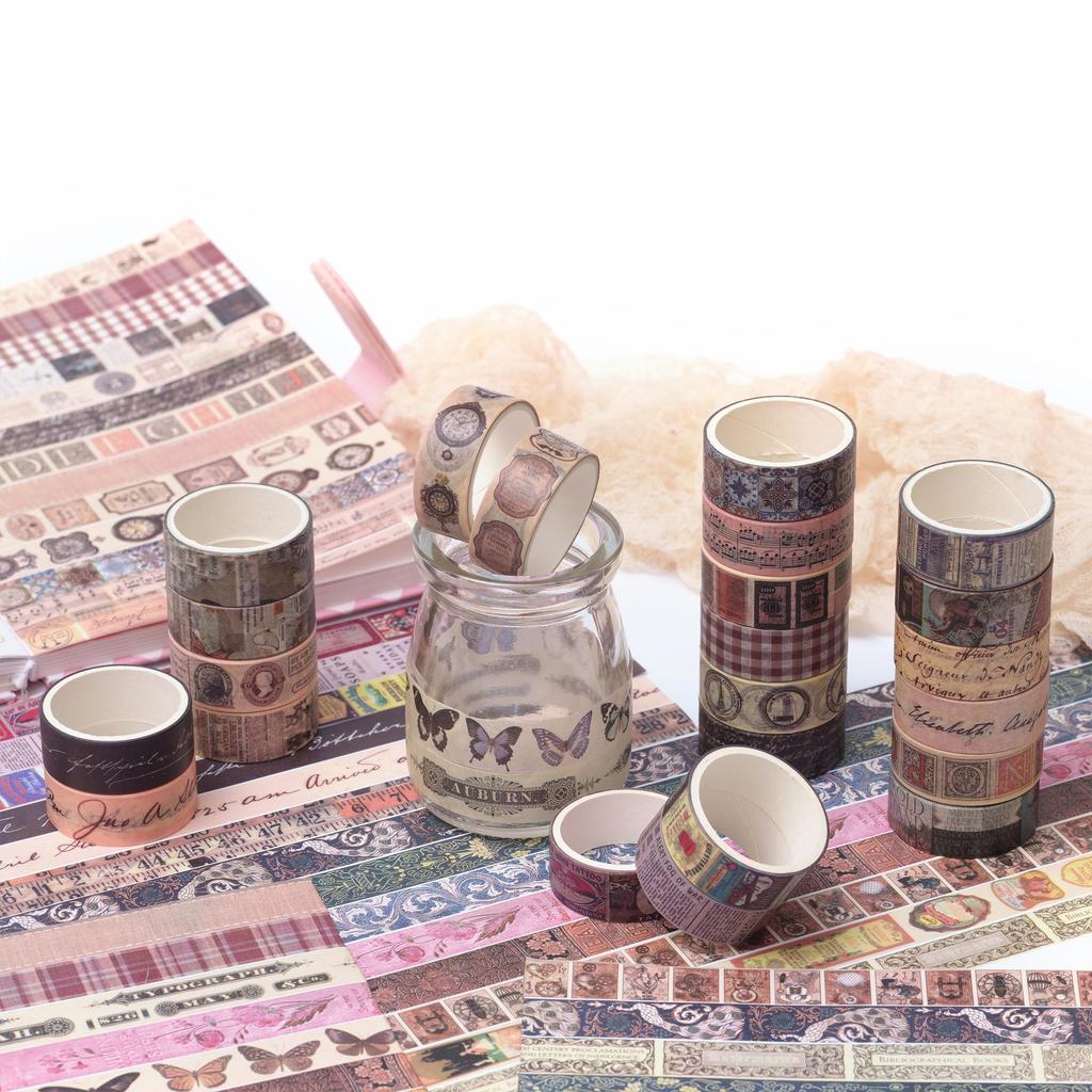 YUBBAEX Masking 36 Retro Vintage Antik Washi Wert Perfekt für und Scrapbooks Klebeband, Rollen, Muster, Klebeband, Packung, Planer, Dekorationen, Verpackung,