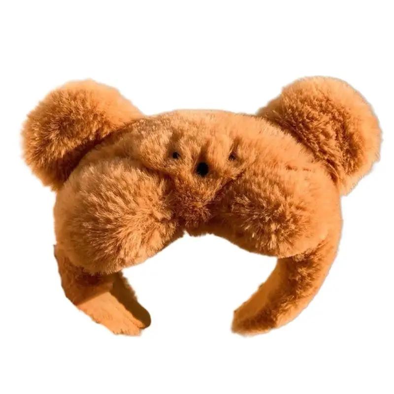 

Мультяшные плюшевые повязки на голову с животными, милые кролики, медвежьи стили, пушистый головной убор, новинка, обруч для волос для девочек и женщин