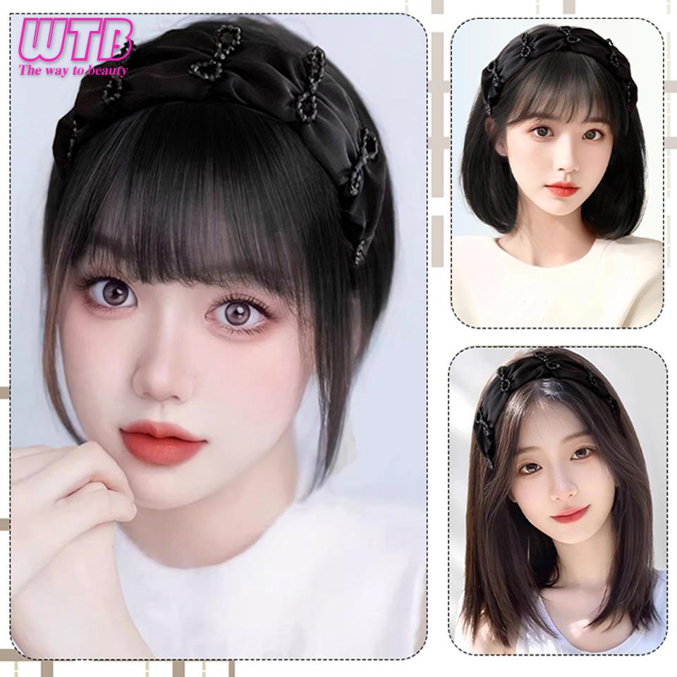WTB Synthetische Haarband-Pony-Perücke, integrierte Halbperücke für Damen, natürliche unsichtbare Haarband-Perücke