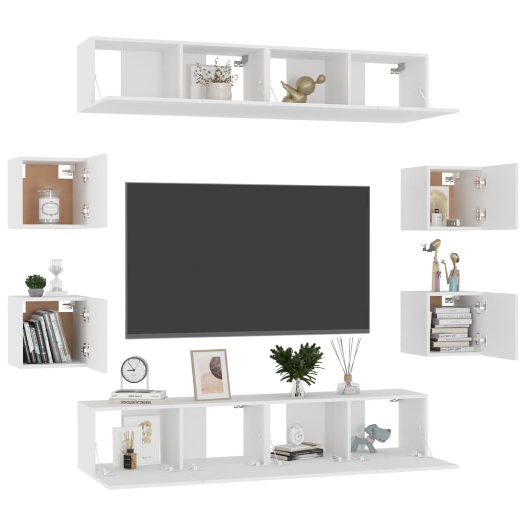 8 Piece TV Cabinet Set White Particleboard