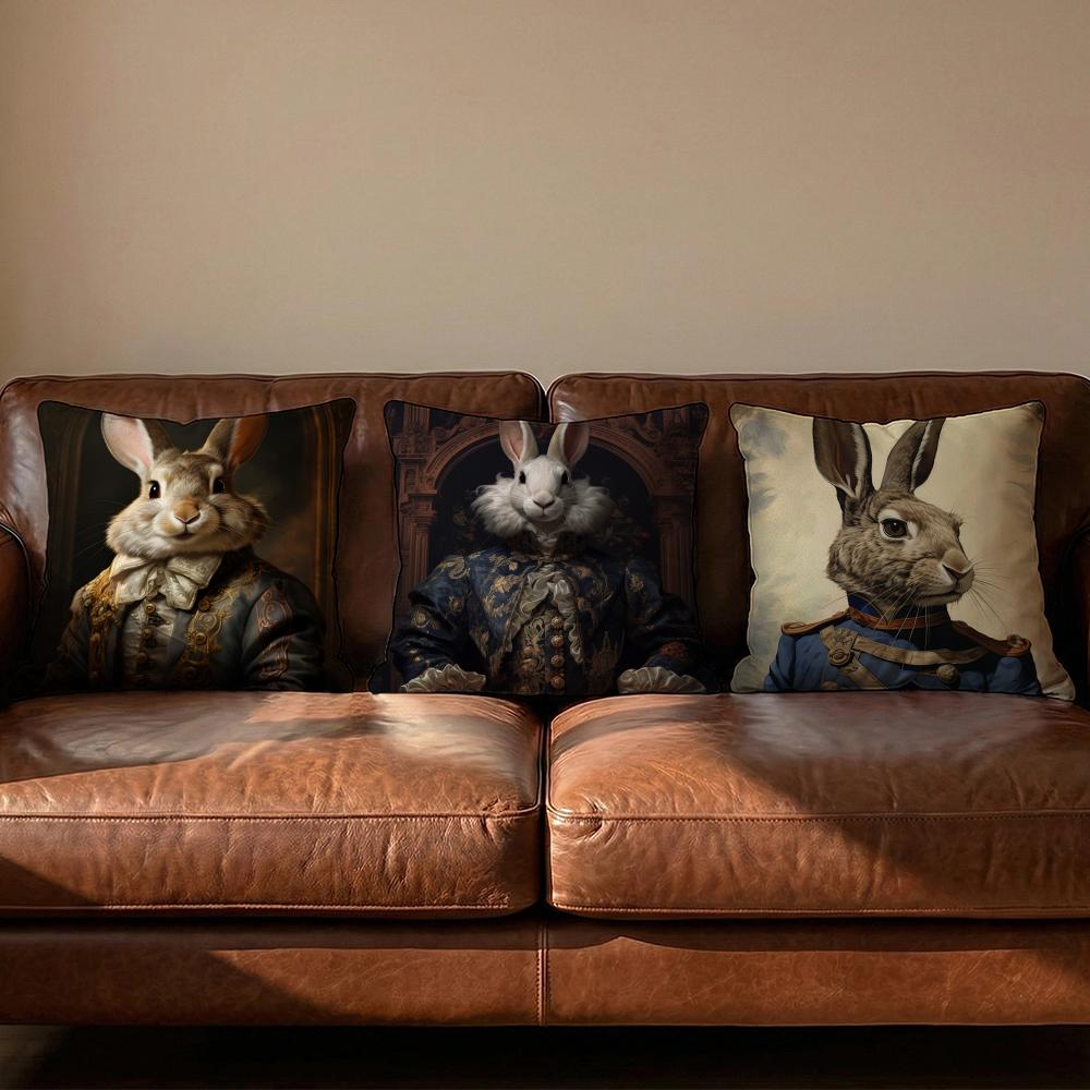 Retro Rabbit Portrait Cushion Cover Soft Reversible Durable Pillow Cover MultiScene Use for Home Car Daily Comfort