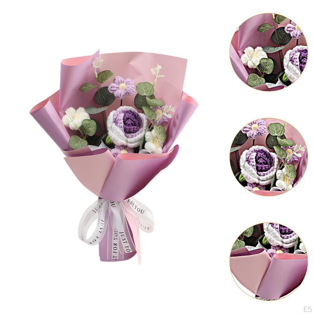 Artificial Floral Display, Handmade Knitted Bouquet for Desktop