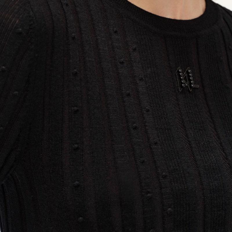 Karl Lagerfeld Casual Outing Party Lightweight Solid Color Long Sleeve Short Sweater Women Sweater Black 241L2004