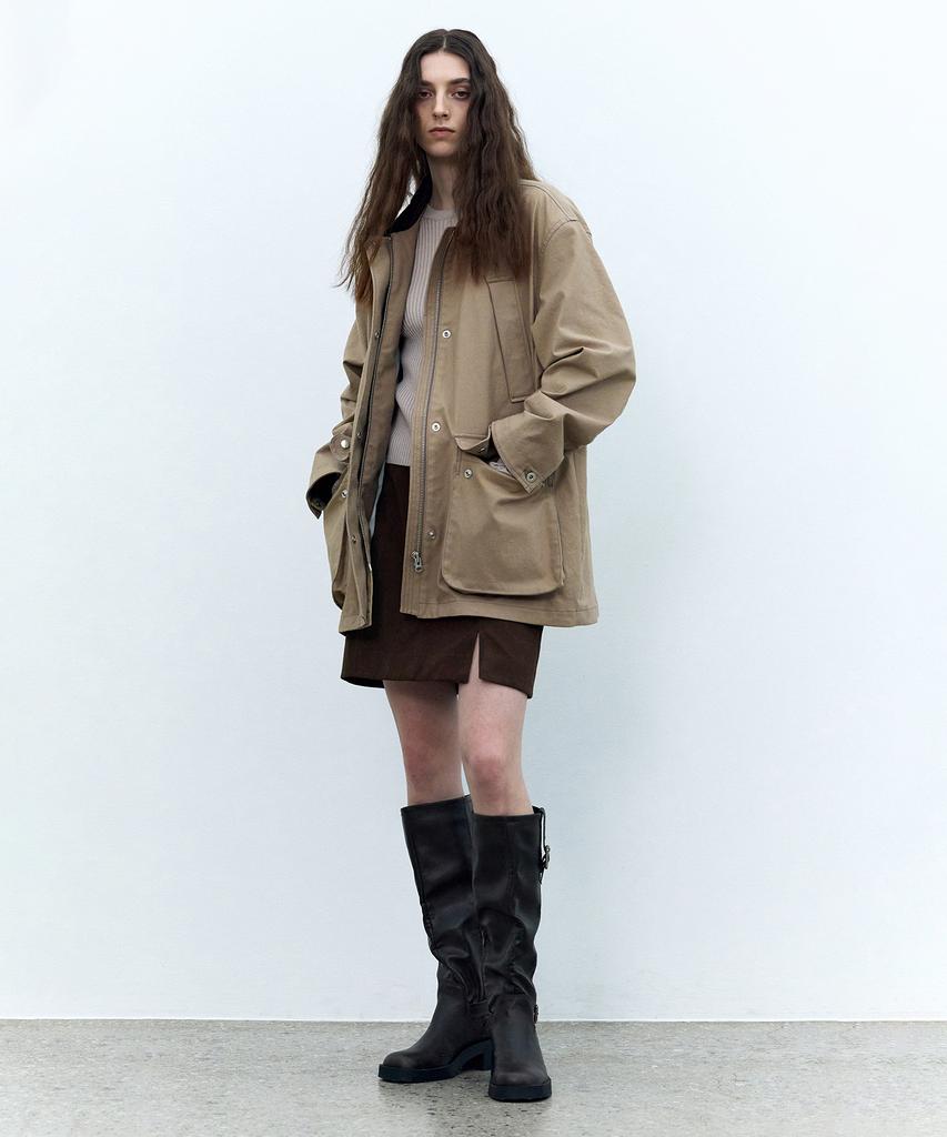 INSILENCE WOMEN Moleskin Belted Skirt Brown