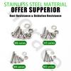 700 PCS Stainless Steel Hexagon Nut and Bolt Combo Set - Round Cup M3, M4, M5, M6 Hex Head - Round Head Bolt - Includes Flat Was