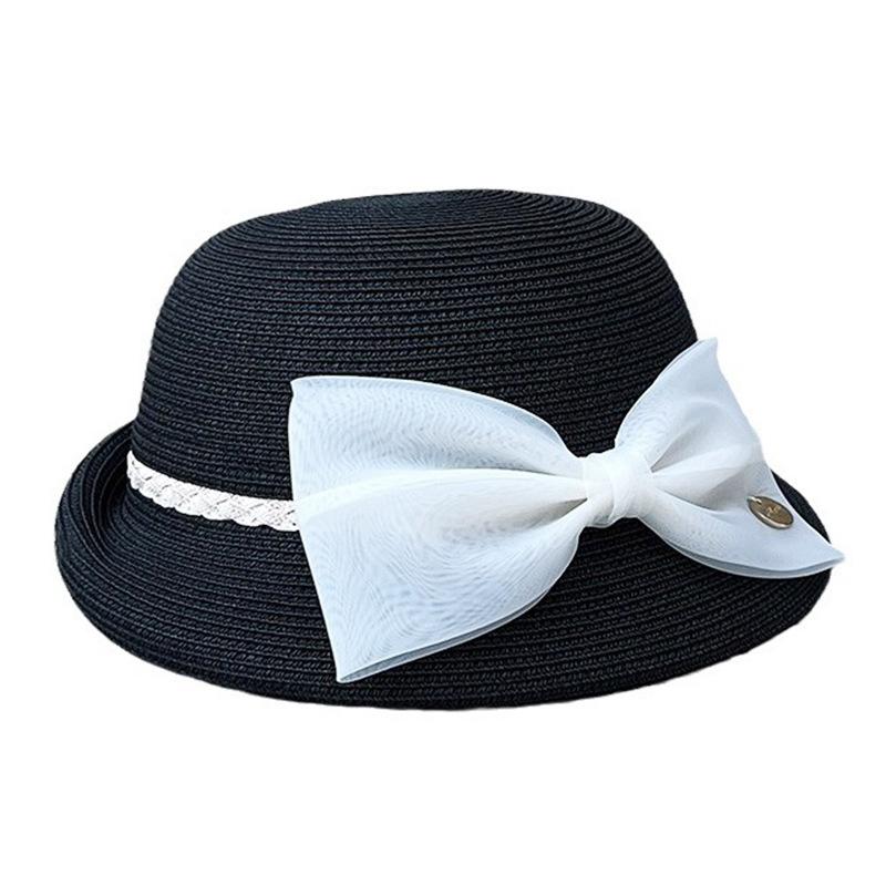 Summer Straw Hepburn Curly Elegant Bow Beret Women'S Travel Versatile Basin Hat Straw Hat