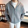 Herre Retro Høyhalset Cardigan med Glidelås: Ensfarvet, Løs strikk, Ståkrage.