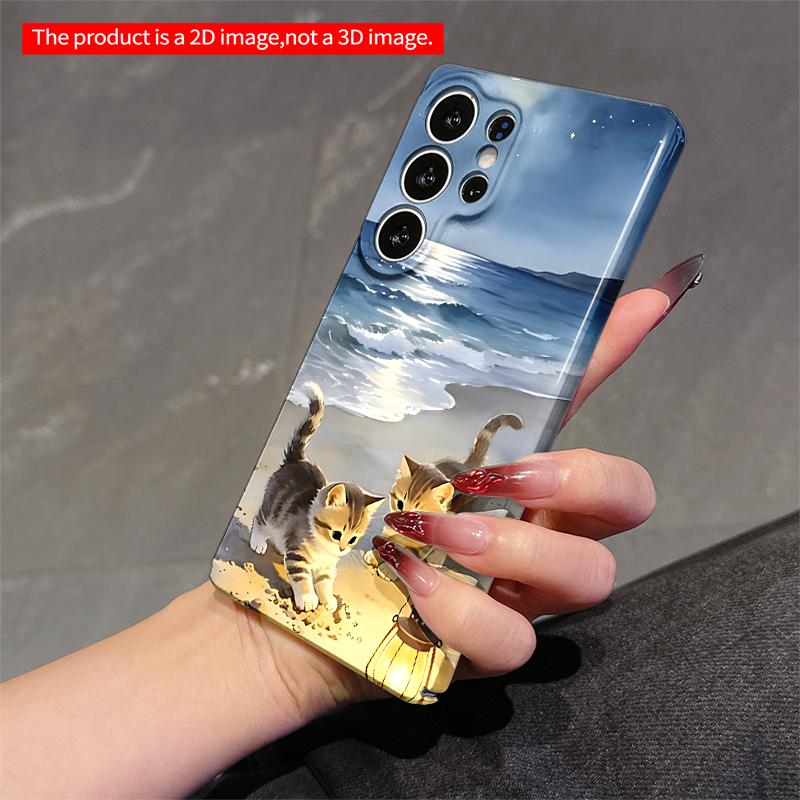 2DFlat Samsung phone case Moonlit Kittens on Beach with Lantern Applicable to Galaxy S23 S24 S25ULTRA S26 A12 A14 A15 A16 A54 A55