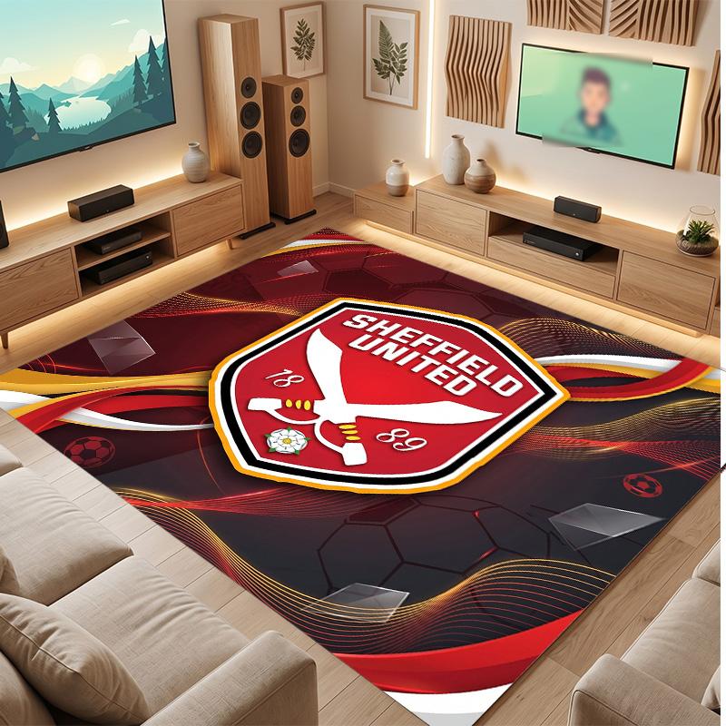 Sheffield United Football Print Crystal Velvet Rug, Comfortable Water Absorbent Non Slip Indoor Floor Carpet