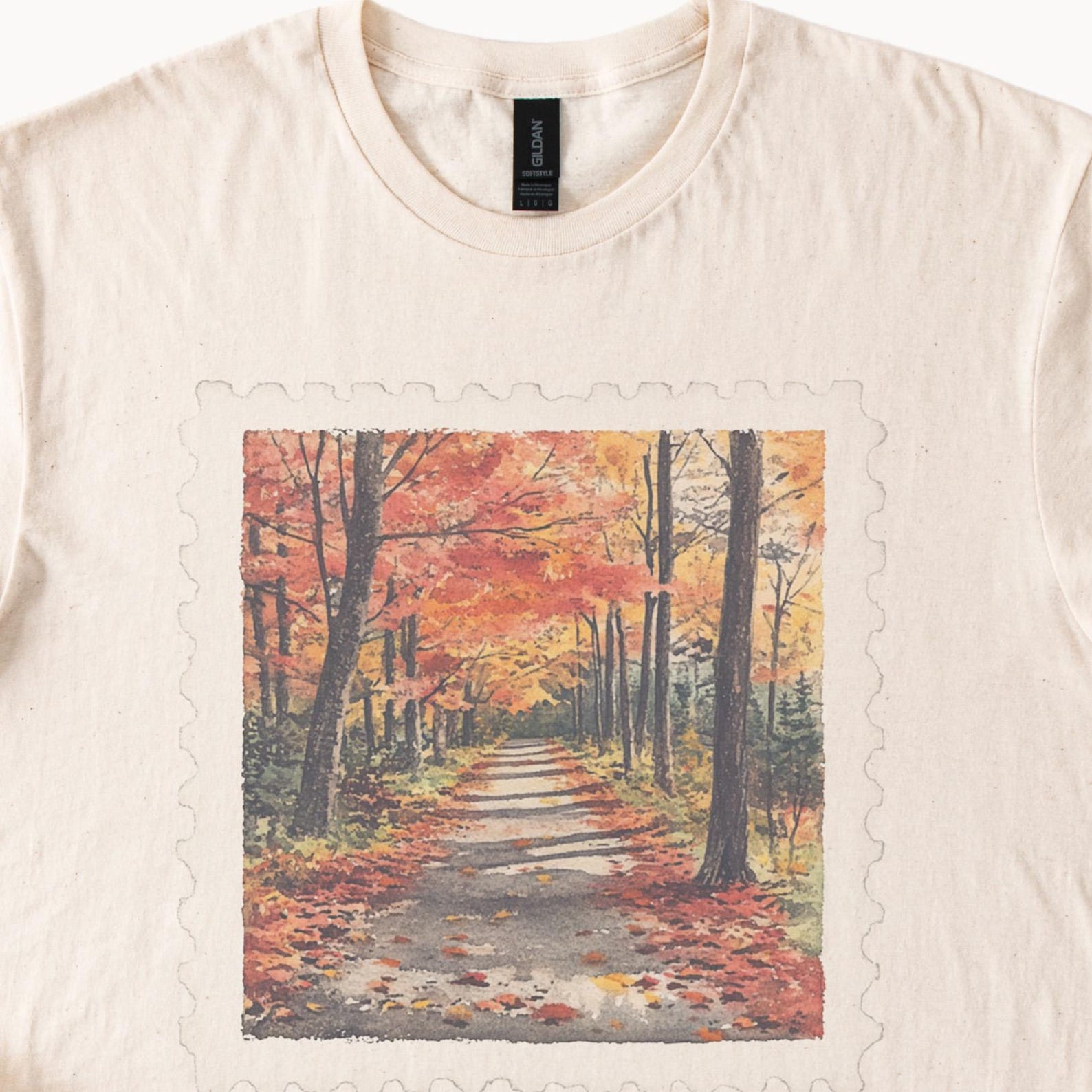 Fall Forest Path Graphic T Shirt Autumn Leaves Nature Walkway Scenic Trees Soft Cotton Tee Shirt Fall Foliage Art Shirt Gift 110