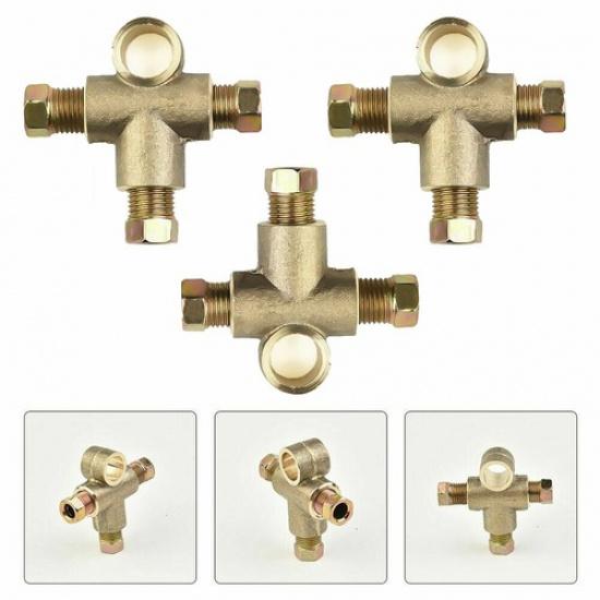 2x Tee Brake Line Hose Connector 3 Way Adapter W/ 3 Male Nut Union 3/16 Fitting