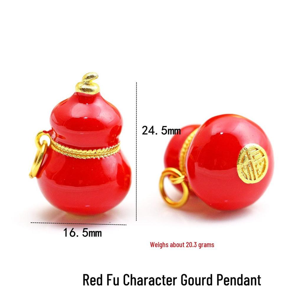 Gold High-Color Retention Seven Gourds Pendant Necklace with Cloisonné Enamel Fu Lu Charm