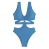 Sexy One-piece Swimwear V-Neck Sleeveless High Waist Monokini with Iron Ring Bandage Solid Color Quick Drying One-Piece Bikini
