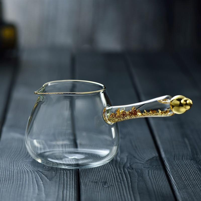 Hi Heat Resistant Teacup Glass Gold Leaf Handle Kung Fu Fair Cup Drinkware Transparent Tea Dispenser