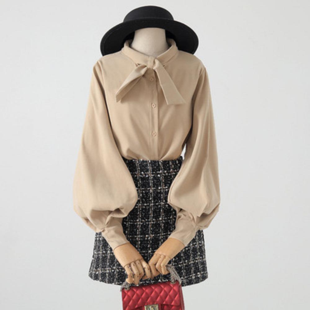 Žena Halenky jaro podzimní styl košile dáma s dlouhým rukávem stojáček límeček volné blůzy