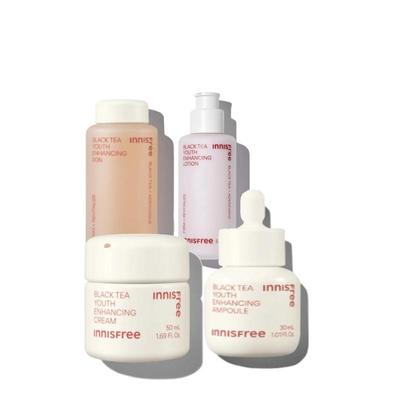 Verjüngende Ampulle mit schwarzem Tee, Toner, Lotion und Creme