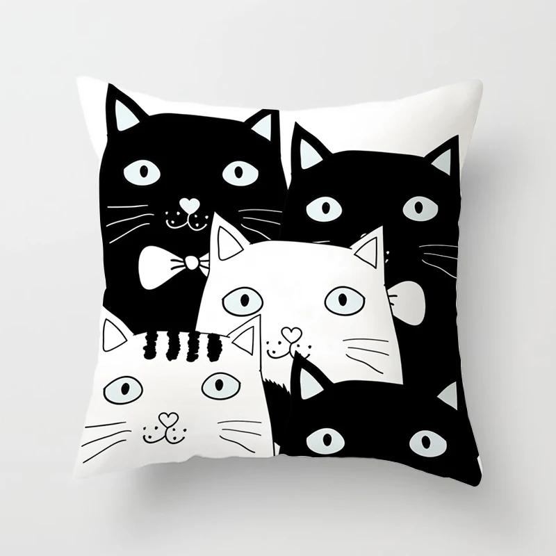 Funny Cute Black Lover Cat Pillowcase Cushion Cover 4545 Polyester Pillow Cover Sofa Car Home Decor Room Decoration