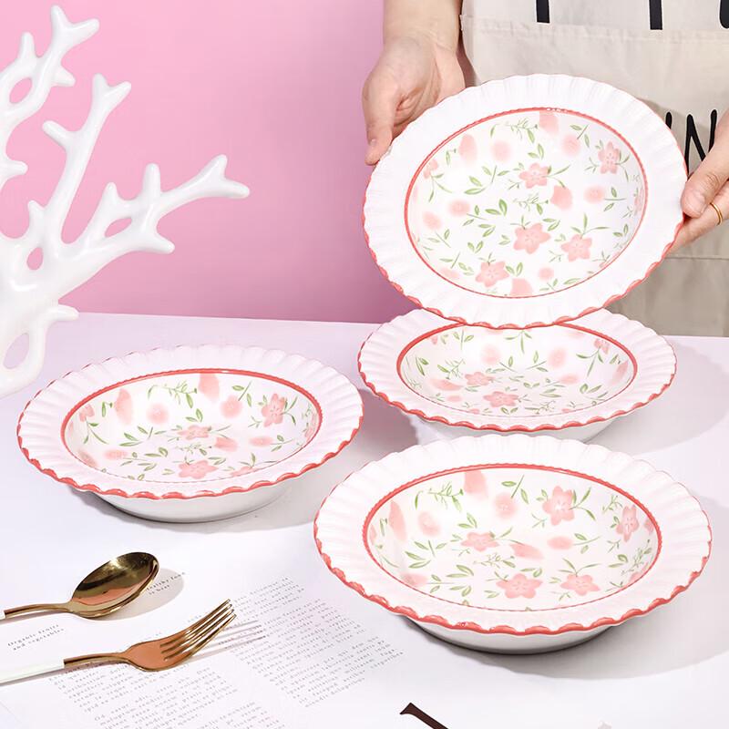 Meng Yuan 8,5palcové květované volánové jídelní talíře, sada 4 kusů