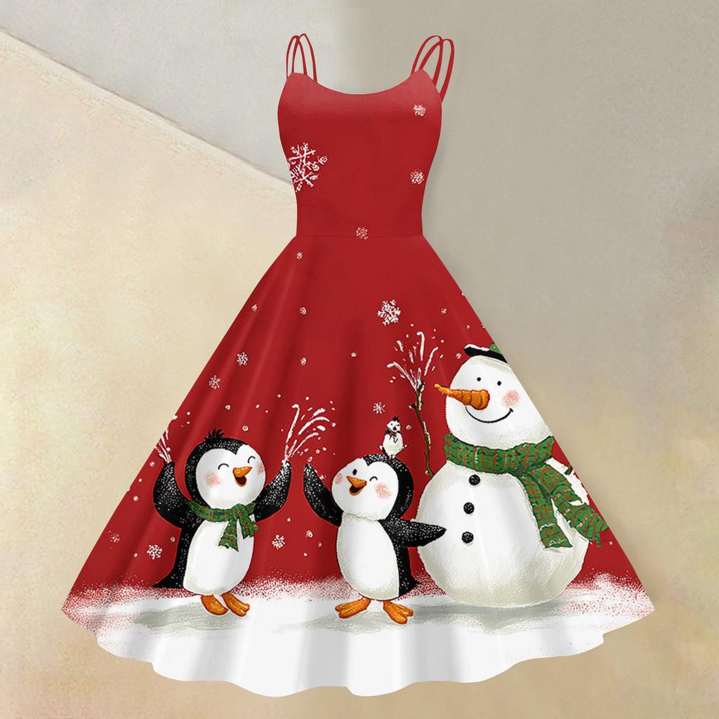 Women's Christmas Print Sexy Off-the-Shoulder Punk Retro Dress