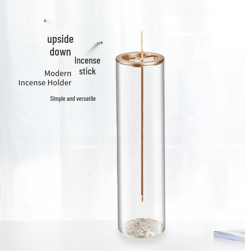 Upside Down Metal Incense Holder with Glass Container | Anti-Ash Aromatherapy Burner | Home & Club Decor
